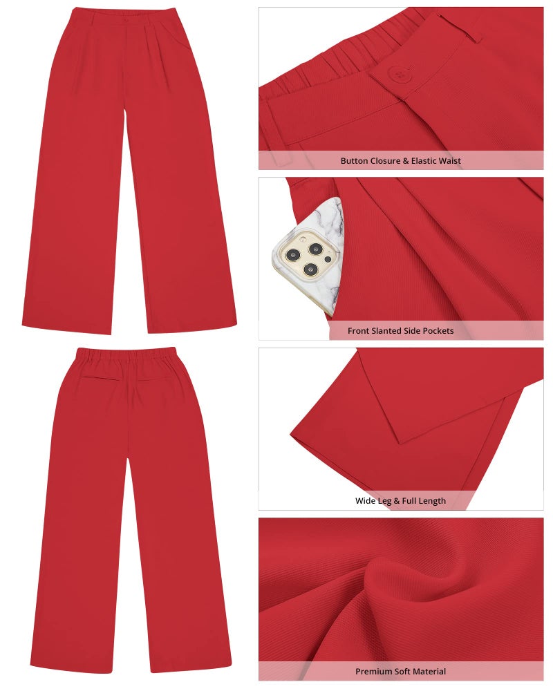 GRAPENT Womens Pants for Work Business Casual High Waisted Wide Leg Pants Elastic Back Work Outfits Flowy Palazzo for Women Plus Size Wide Leg Slacks Color True Red Size XX-Large 20 22 - Image 5