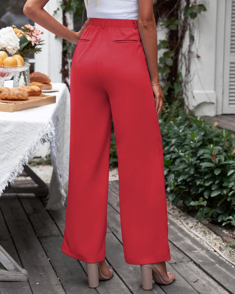 GRAPENT Womens Pants for Work Business Casual High Waisted Wide Leg Pants Elastic Back Work Outfits Flowy Palazzo for Women Plus Size Wide Leg Slacks Color True Red Size XX-Large 20 22 - Image 3