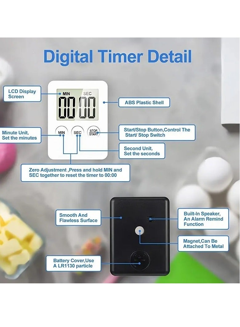 Digital Timer, 1pc Small Count Down/up Clock with Magnetic Attachment, Big LCD Display Loud Sounds Minute Second Kitchen Timer for Games, Cooking, Classroom, (Light Blue)