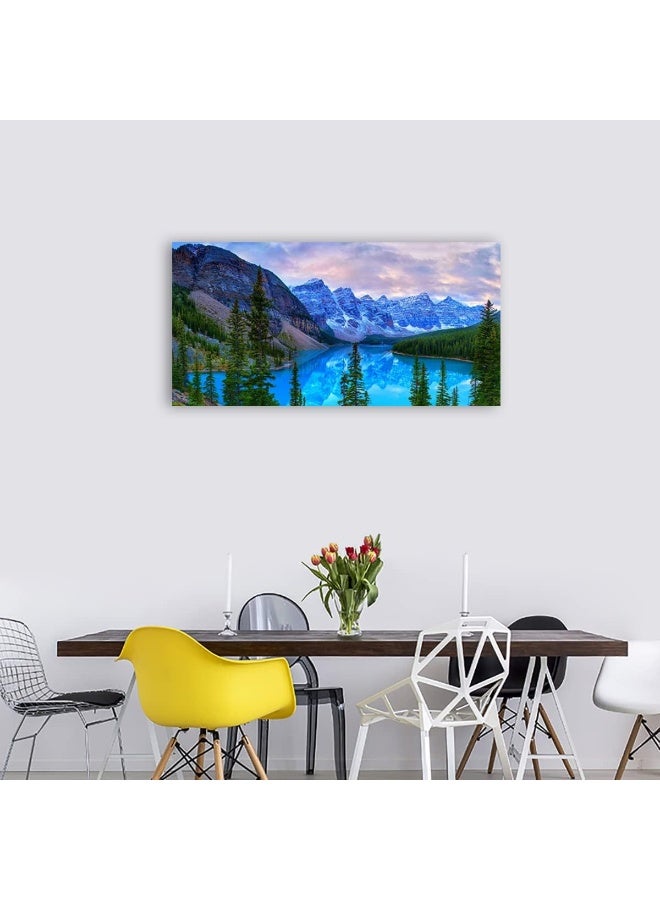 Home Trove Mountain Lake Wall Art Living Room Wall Decor Banff National Park Nature Landscape Canvas Picture Blue Sky Water Forest Canvas Print Artwork For Bedroom Office Home Framed Ready To Hang 20" X 40" - Image 3