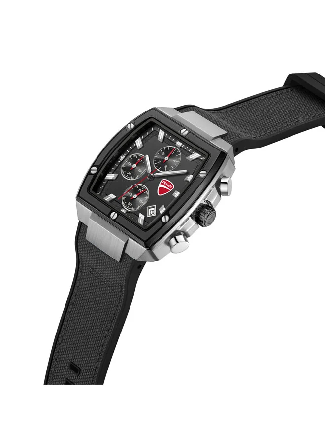 Ducati Voyage Black Dial, Silicone-Nylon Strap, Chronograph Watch for Men, 41mm
