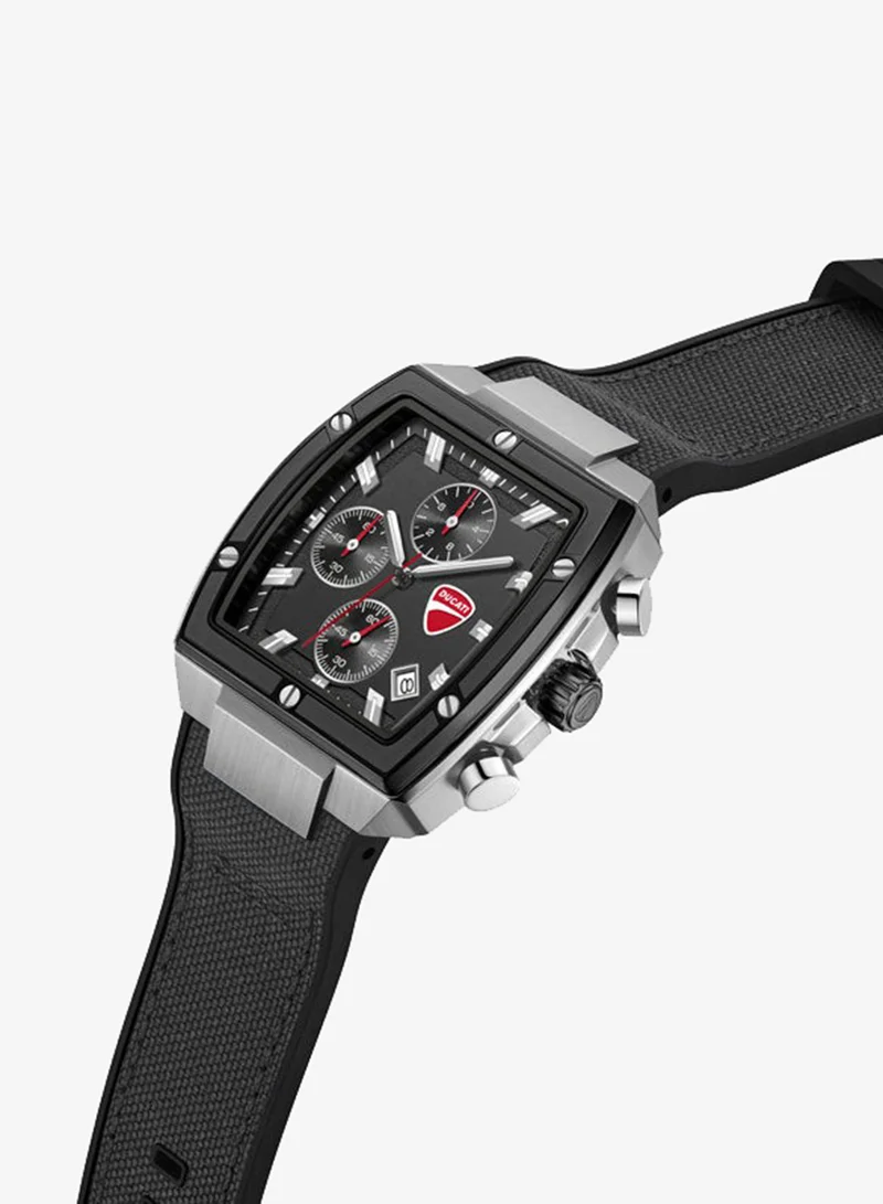 Ducati Voyage Black Dial, Silicone-Nylon Strap, Chronograph Watch for Men, 41mm