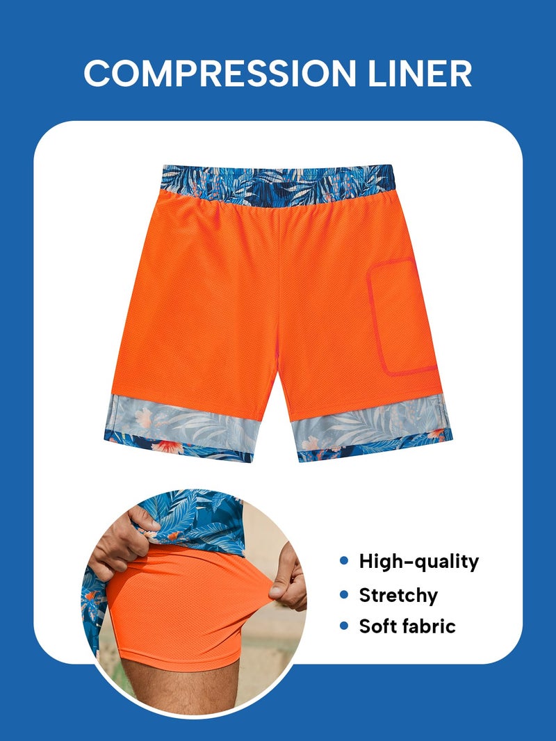 Hardaddy Men's 2 in 1 Swim Trunks with Compression Liner Beach Board Shorts with Pockets Navy Blue XL - Image 5
