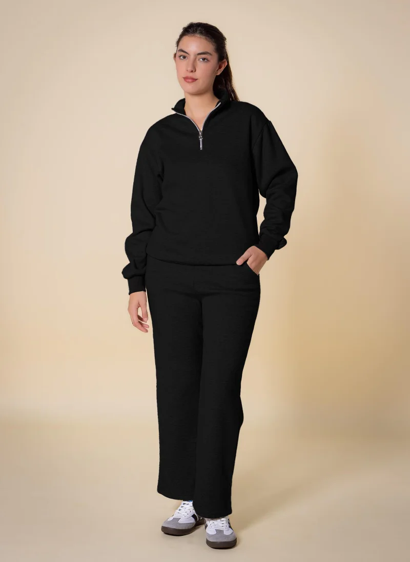 SHAPES TEXTURED QUARTER-ZIP SWEATER SET