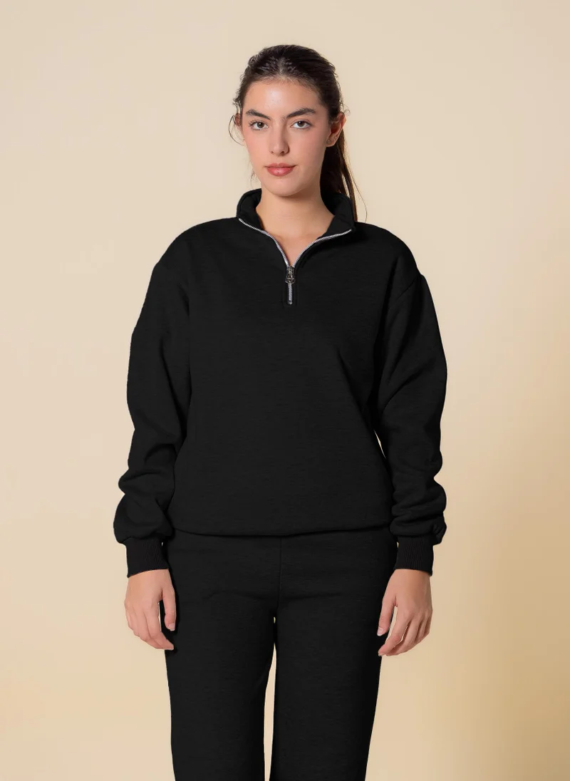 SHAPES TEXTURED QUARTER-ZIP SWEATER SET