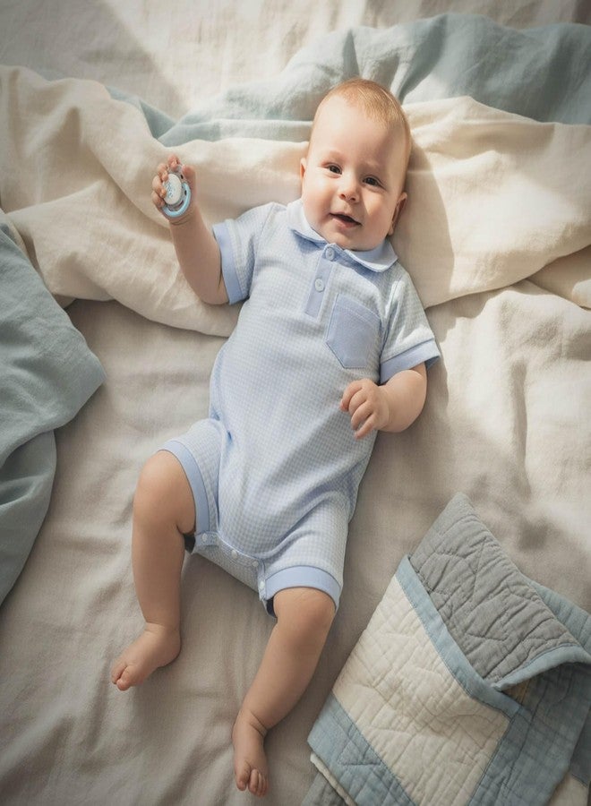 FOCUSNORM Newborn Baby Boy Summer Clothes Short Sleeve Lapel Jumpsuit Collar Plaid Romper Onesie Cute Infant Baby Boy Outfit (Plaid Blue, 0-3 Months) - Image 3