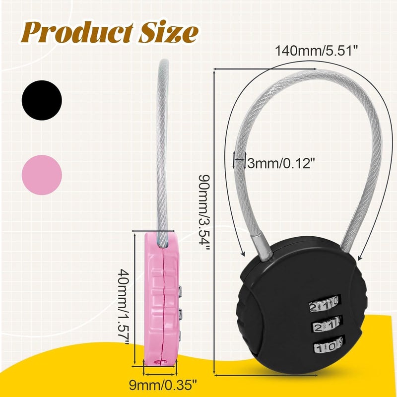 FEBLICH 3 Digit Travel Luggage Combination Lock, Gym Padlock Mini Combination Waterproof Resettable Bag Luggage Gate Padlock Outdoor for School Locker Backpack Travel Toolbox Storage (Black - Combo) - Image 1