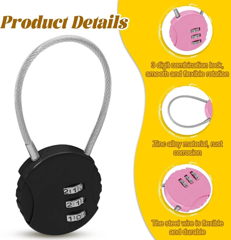 FEBLICH 3 Digit Travel Luggage Combination Lock, Gym Padlock Mini Combination Waterproof Resettable Bag Luggage Gate Padlock Outdoor for School Locker Backpack Travel Toolbox Storage (Black - Combo) - Image 2