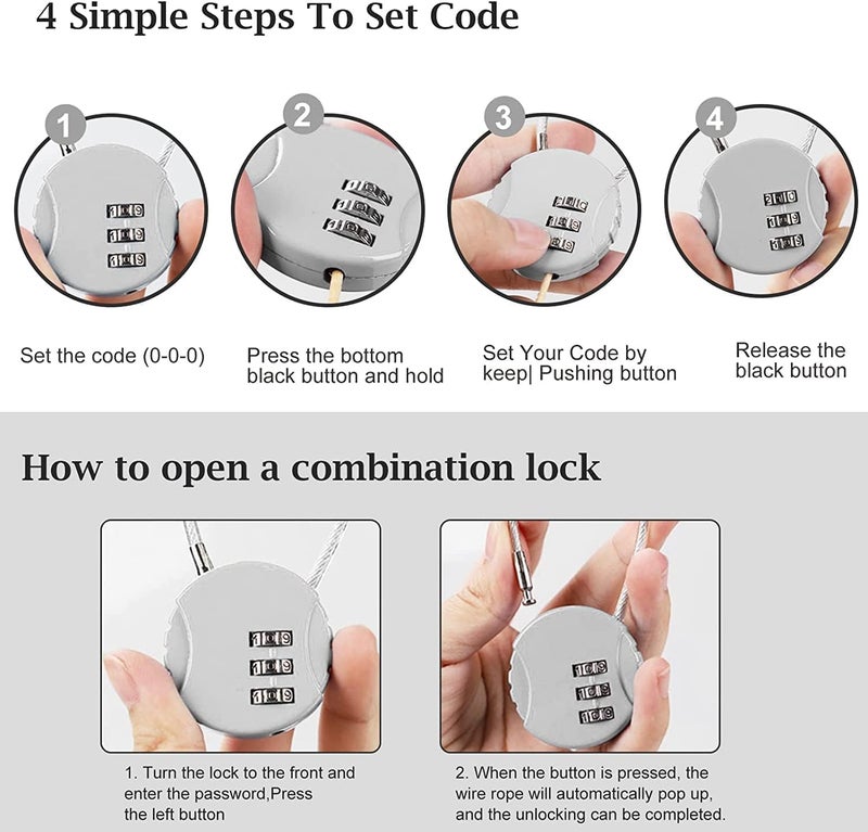 FEBLICH 3 Digit Travel Luggage Combination Lock, Gym Padlock Mini Combination Waterproof Resettable Bag Luggage Gate Padlock Outdoor for School Locker Backpack Travel Toolbox Storage (Black - Combo) - Image 4