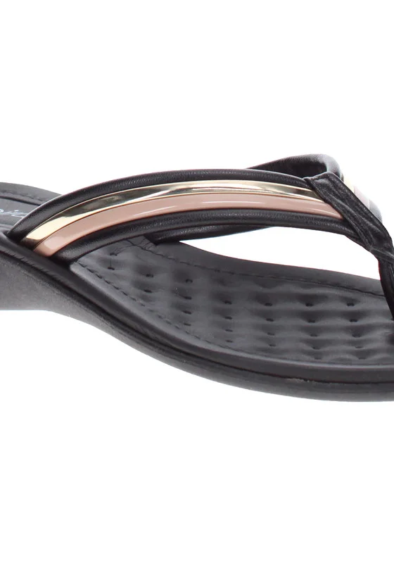 بيرا ريو Beira Rio Ladies Flat Sandals Black | Made In Brazil