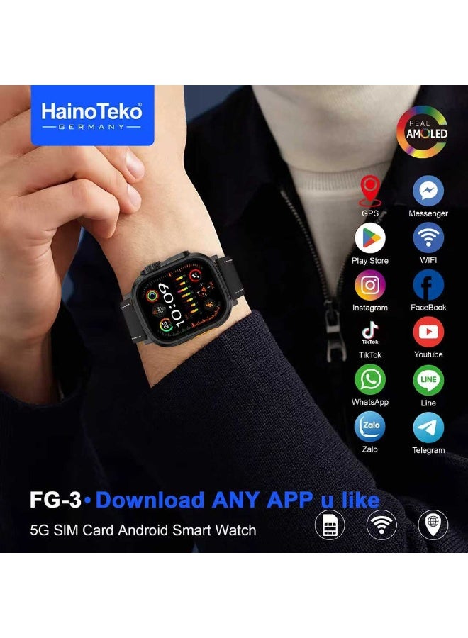 Haino Teko HainoTeko FG-3 5G Android Smart Watch with Real AMOLED Display SIM Card Support and Social Media Integration Designed for Gents Black - Image 2