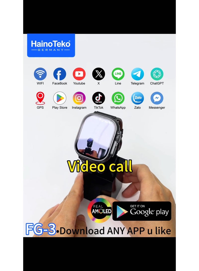 Haino Teko HainoTeko FG-3 5G Android Smart Watch with Real AMOLED Display SIM Card Support and Social Media Integration Designed for Gents Black - Image 3