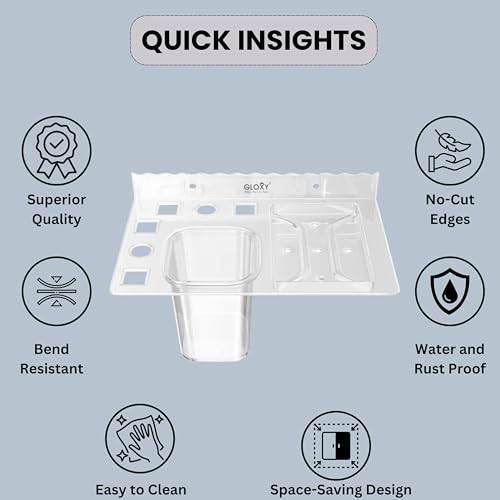 GLOXY Unbreakable Wall Mount ABS Corner soap Dish with Toothbrush & Tumbler Holder Shelf Usable for Bathroom and Wash Basin Area, Bathroom Accessories - Image 3