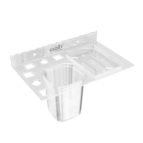 GLOXY Unbreakable Wall Mount ABS Corner soap Dish with Toothbrush & Tumbler Holder Shelf Usable for Bathroom and Wash Basin Area, Bathroom Accessories - Image 1