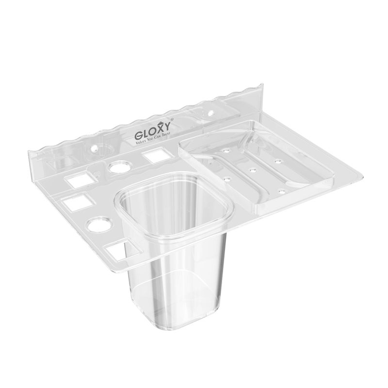 GLOXY Unbreakable Wall Mount ABS Corner soap Dish with Toothbrush & Tumbler Holder Shelf Usable for Bathroom and Wash Basin Area, Bathroom Accessories - Image 5