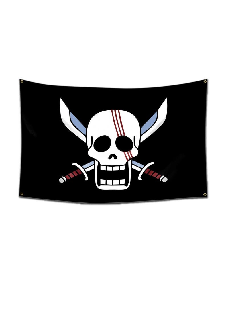 General 1-Pieces Polyester Flag ONE PIECE Cartoon Flag Design Cosplay Pirate Flag Straw Hat Luffy Print Room Decor with Corners Buckle 60*90cm Black-A29  - Image 1