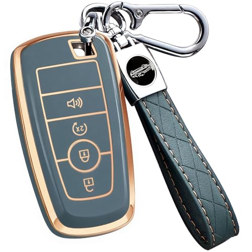 AAWQVRG Key Fob Cover for Ford - Premium Soft TPU Shell Full Protection Case with Keychain, Fits Bronco Sport Maverick Ranger Explorer Expedition Escape Edge Mustang F150 F250 F350 Fusion, Gray 4-Button - Image 1