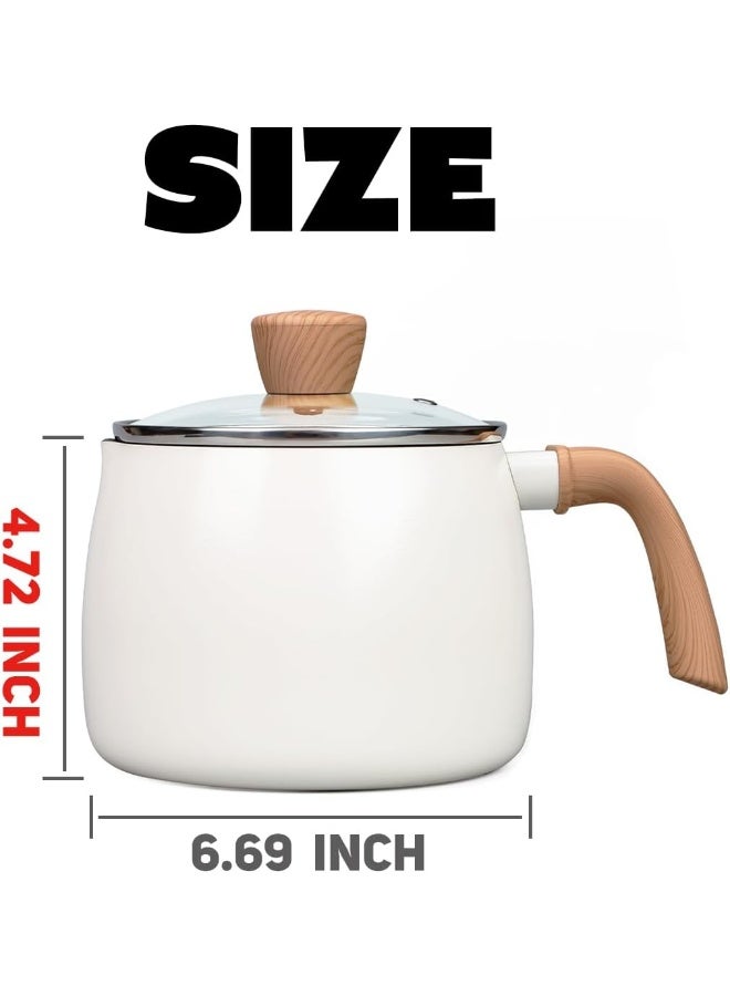 Lisos  2.6 Quart Non-Stick Sauce Pan With Lid, Small Milk Pots For Cooking With Pour Spout, Aluminum Stock Pot Wood Handle For Kitchen, Pfas-Free, White  - Image 4