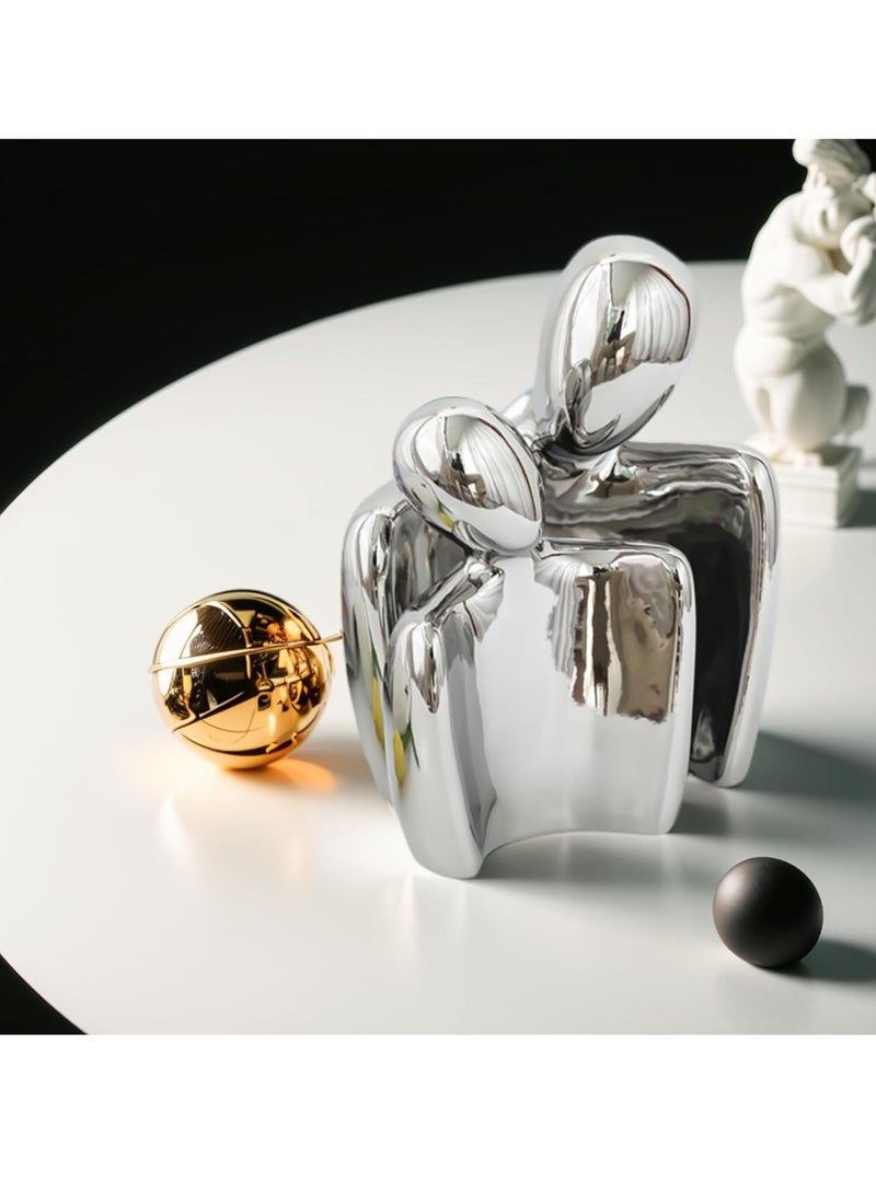 رات سو ديكور المنزل الحديث منحوتات التماثيل النحت المعاصر زوجين فن النحت السيراميك تمثال الحب الرومانسي تمثال للمنزل غرفة نوم غرفة المعيشة ديكور المكتب 2 قطعة فضية - Image 2