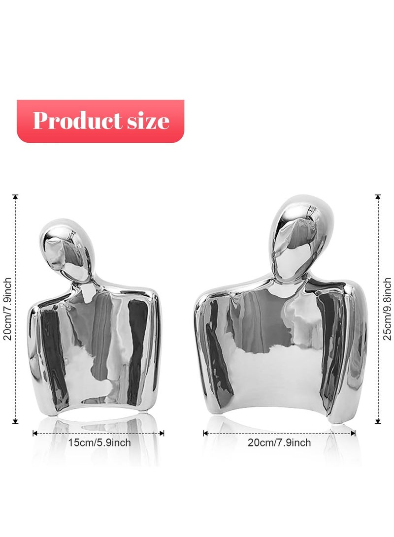 رات سو ديكور المنزل الحديث منحوتات التماثيل النحت المعاصر زوجين فن النحت السيراميك تمثال الحب الرومانسي تمثال للمنزل غرفة نوم غرفة المعيشة ديكور المكتب 2 قطعة فضية - Image 4