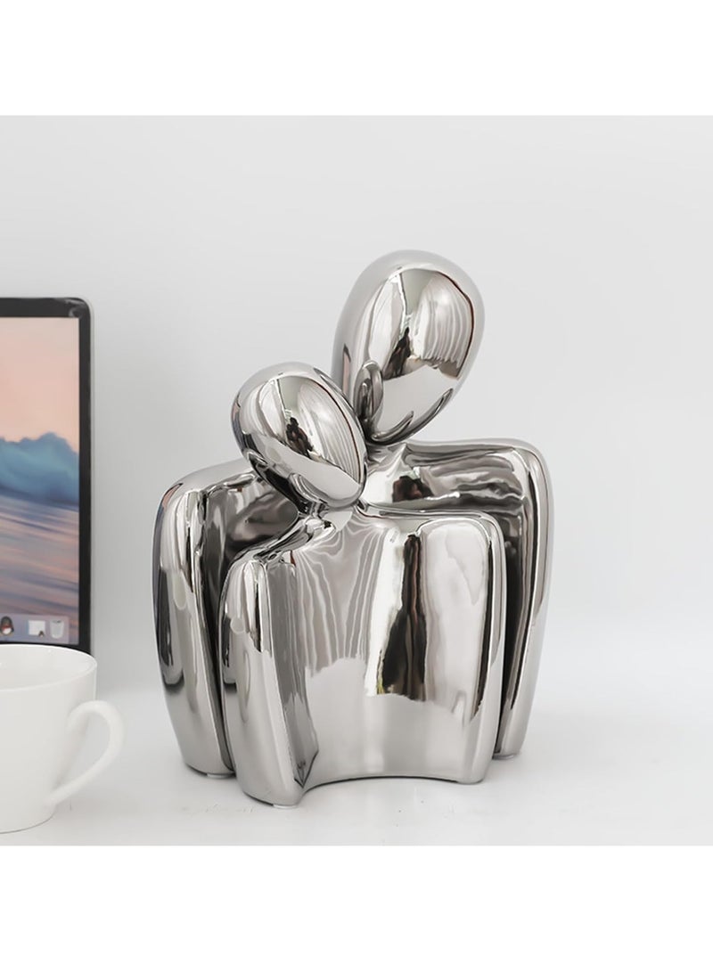 رات سو ديكور المنزل الحديث منحوتات التماثيل النحت المعاصر زوجين فن النحت السيراميك تمثال الحب الرومانسي تمثال للمنزل غرفة نوم غرفة المعيشة ديكور المكتب 2 قطعة فضية - Image 5