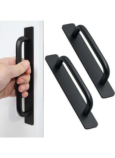 Self-Stick Instant Cabinet Drawer Handles Pulls - Aluminum Alloy Drawer Push Pull Handles Helper with Adhesive Door Handle for Kitchen Cabinet Drawer Window Sliding Closet (148mm, Black) 2pcs