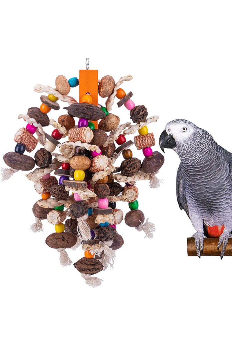 erorex New Large Parrot Chewing Toys Wooden Bird Cage Toy Natural Nuts Corn Parrot Toy for African Grey Mac - Image 1