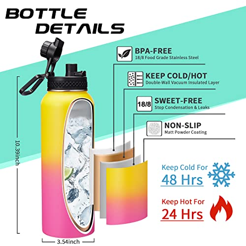 DIGJUPER 40OZ Insulated Stainless-Steel Water Bottle - Reusable Metal Water Bottles with Straw & Spout Lids, Paracord Handle & Carrier Pouch, Leakproof Workout Water Flask for Women Men - Image 4