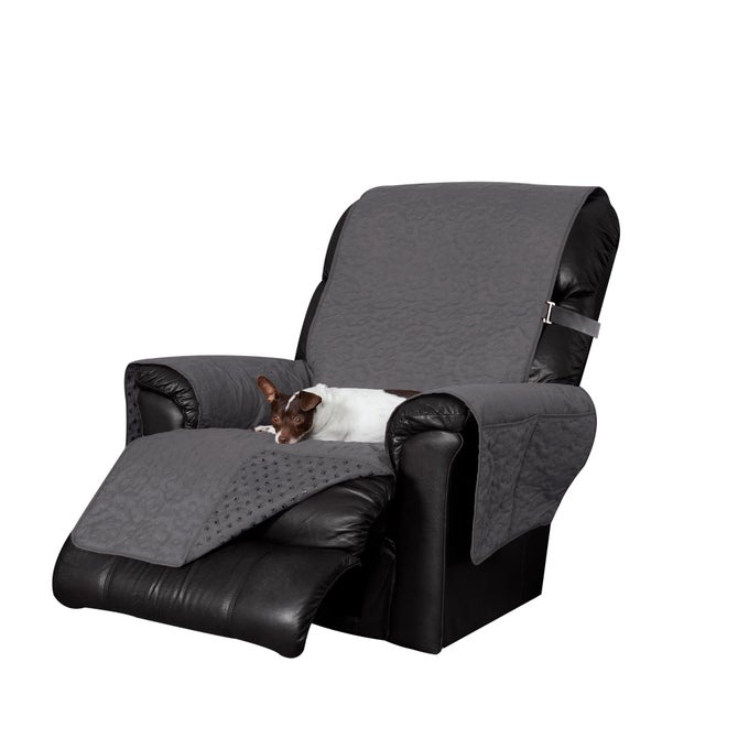 WATERPROOF NONSLIP RECLINER CHAIR COVER PROTECTOR W SIDE POCKETS FOR DOGS CATS CHILDREN QUILTED PAW PRINT LIVING ROOM FURNITURE COVER GRAY RECLINER