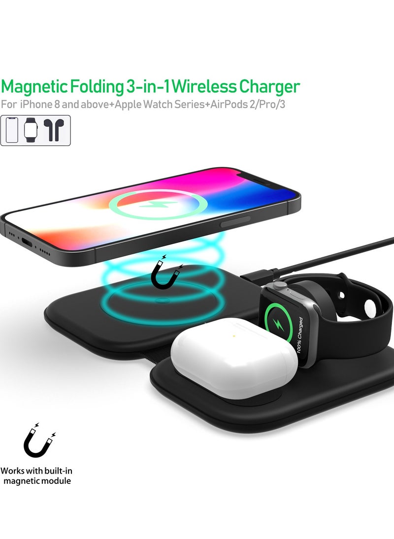 SYOSI - Wireless Charger,3 in 1 Magnetic Charging Station 15W Fast Charger Dock for iWatch SE/8/7/6/5/4/3/2/1,iPhone 14/Pro/Pro Max/iPhone 13Mini/11 X XS XR,Airpods Pro/Airpod Safe Charger Stand Charging Pad - Image 1