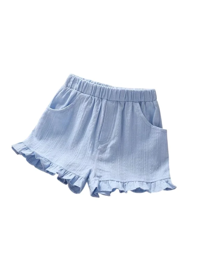 بيداني Girls Soft Cotton Ruffle  Blue White Shorts-set of two