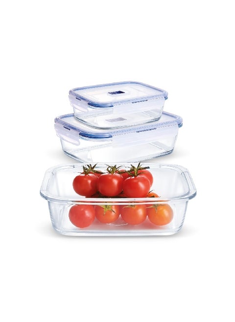 3-Piece Rectangular Food Storage Box Set with Lunch Bag Clear and Blue 16.6 x 28.2 x 21.6 cm P4129(L2150)