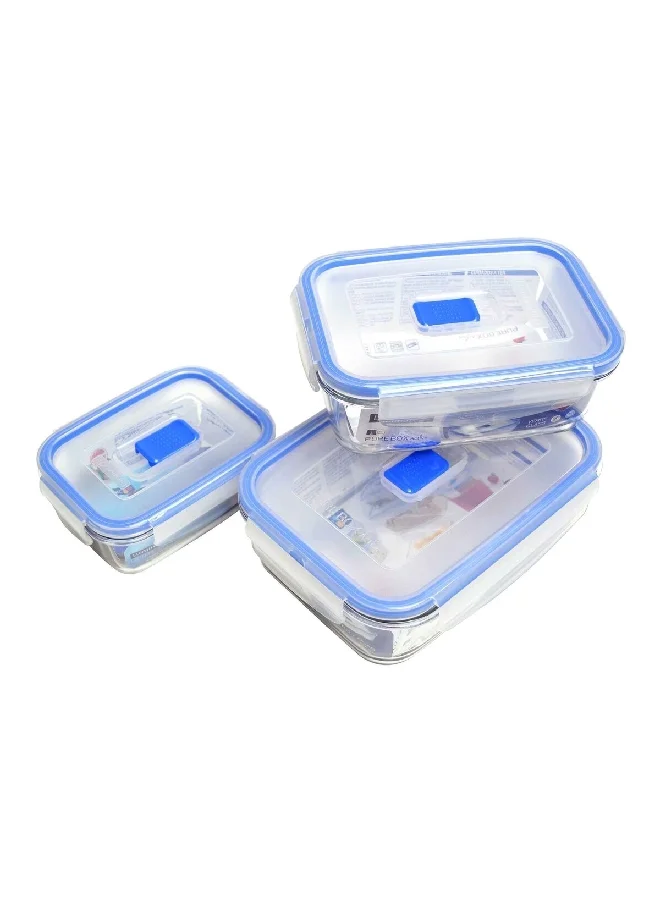 Luminarc 3-Piece Rectangular Food Storage Box Set with Lunch Bag Clear and Blue 16.6 x 28.2 x 21.6 cm P4129(L2150)