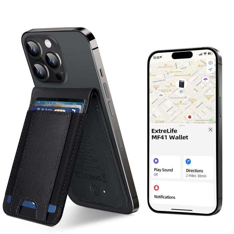ExtreLife MagSafe Wallet Work with Apple Find My Magnetic Phone Wallet Stand for iPhone 171615141312 Series 8 Card Holder RFID Blocking Rechargeable Classic Black - Image 2