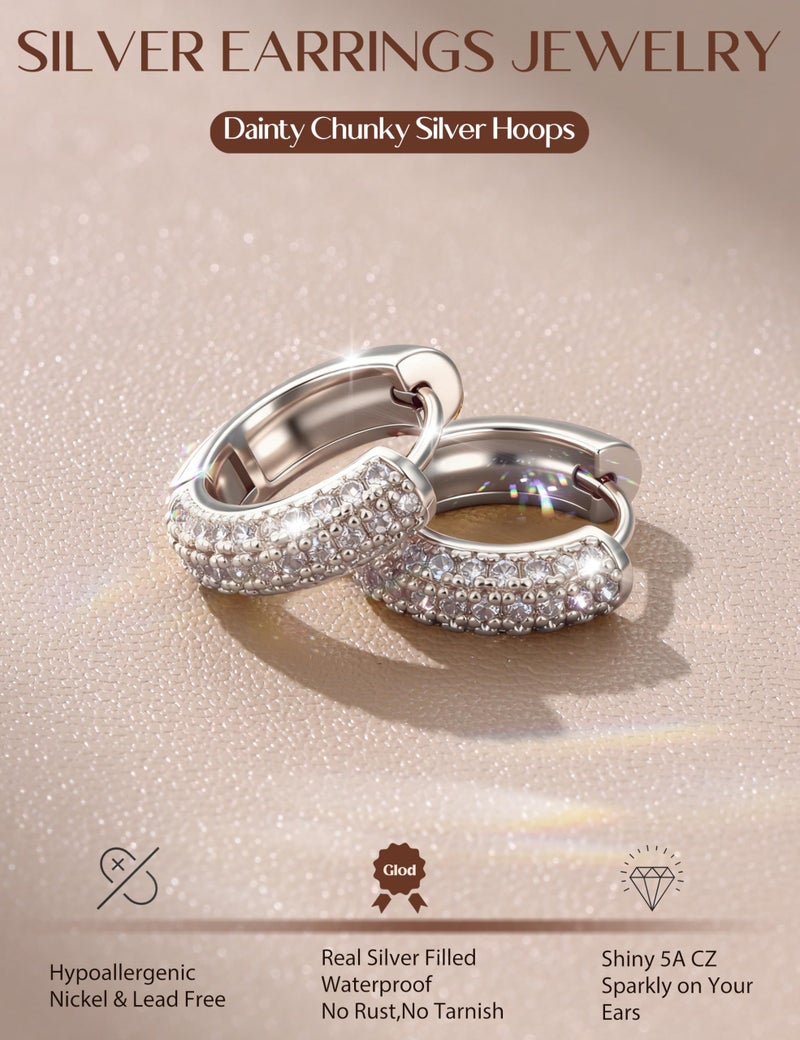 LOYALLOOK Small Chunky Silver Plated Hoop Earrings for Women Hypoallergenic Silver Huggie Earrings for Women Trendy Cartilage Hoop Earring Stacks Lightweight Earring Sets for Multiple Piercing 6Pairs - Image 4