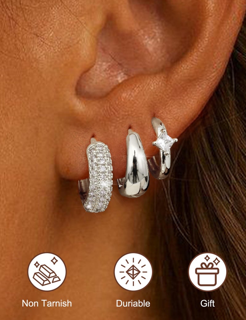 LOYALLOOK Small Chunky Silver Plated Hoop Earrings for Women Hypoallergenic Silver Huggie Earrings for Women Trendy Cartilage Hoop Earring Stacks Lightweight Earring Sets for Multiple Piercing 6Pairs - Image 2