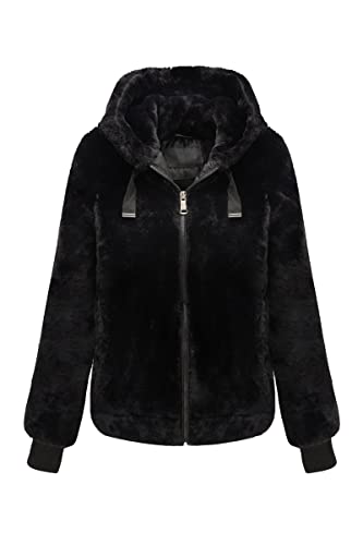 Bellivera Women Faux Fur Coat Spring Clothes Winter The Fluffy Fuzzy Sherpa Shearling Jacket with Hood 1712014 Black M - Image 3