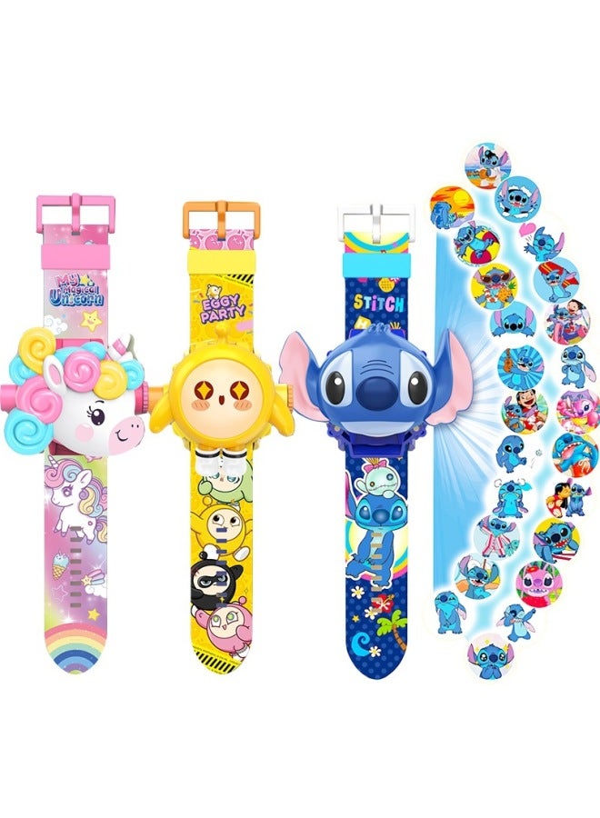 Stitch Children's Flip Watch Girls Rainbow Egg Party Projection Electronic Watch Boys Toy Gift-Color:8566 Stitch - Image 2