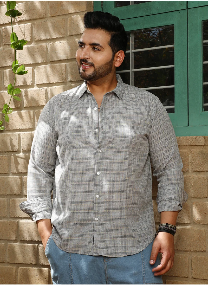 انستافاب بلس Instafab Plus Men's Ash Grey Micro-Tartan Plaid Shirt For Casual Wear | Spread Collar | Long Sleeve | Button Closure | Shirt Crafted With Comfort Fit For Everyday Wear