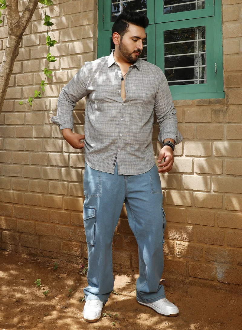 Instafab Plus Instafab Plus Men's Ash Grey Micro-Tartan Plaid Shirt For Casual Wear | Spread Collar | Long Sleeve | Button Closure | Shirt Crafted With Comfort Fit For Everyday Wear