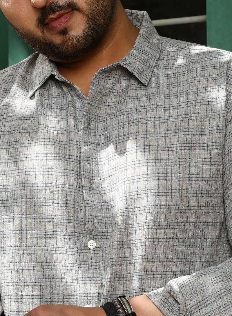 Instafab Plus Instafab Plus Men's Ash Grey Micro-Tartan Plaid Shirt For Casual Wear | Spread Collar | Long Sleeve | Button Closure | Shirt Crafted With Comfort Fit For Everyday Wear