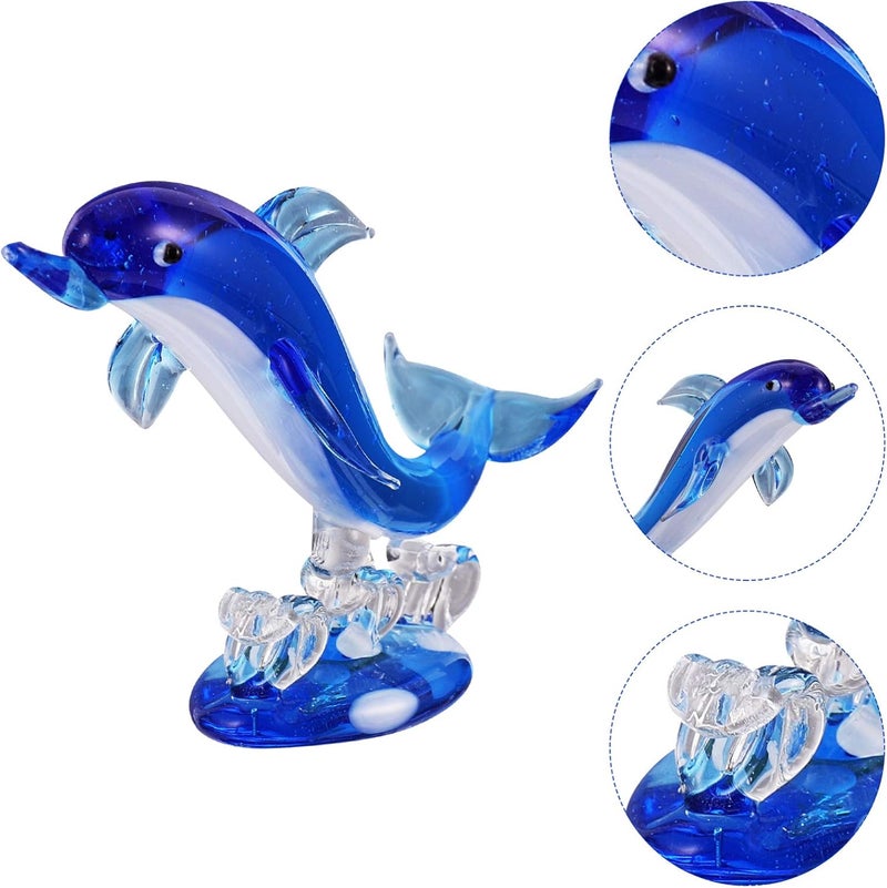comfrt Glass Dolphin Figurines Animal Sculpture Statue Paperweight Blue Glass Dolphin Glass Blown Sea Animal Figurine Tabletop Ornament Decorative Showpiece Centerpiece - Image 5
