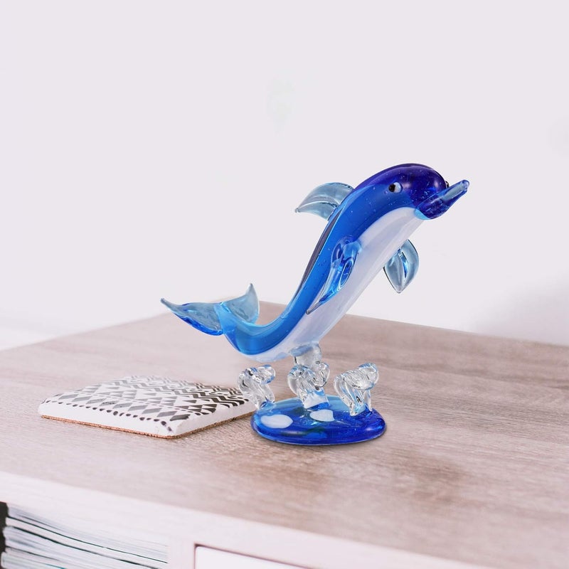 comfrt Glass Dolphin Figurines Animal Sculpture Statue Paperweight Blue Glass Dolphin Glass Blown Sea Animal Figurine Tabletop Ornament Decorative Showpiece Centerpiece - Image 3