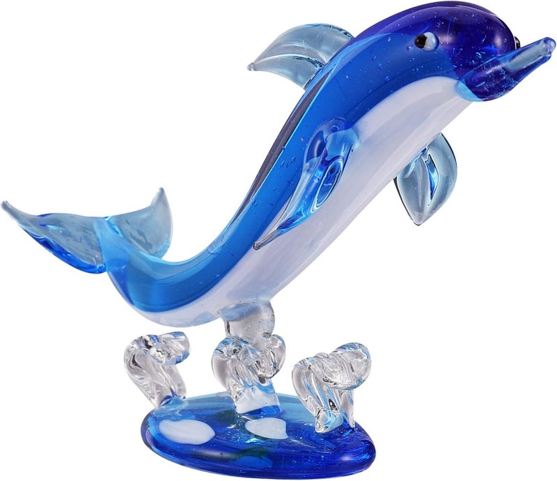 comfrt Glass Dolphin Figurines Animal Sculpture Statue Paperweight Blue Glass Dolphin Glass Blown Sea Animal Figurine Tabletop Ornament Decorative Showpiece Centerpiece - Image 1