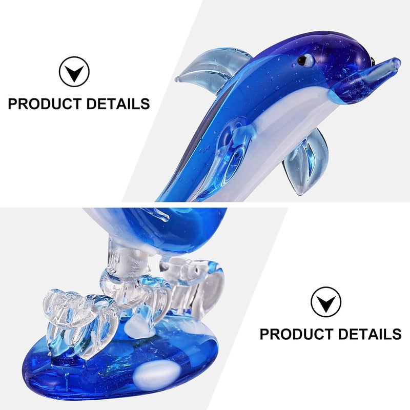 comfrt Glass Dolphin Figurines Animal Sculpture Statue Paperweight Blue Glass Dolphin Glass Blown Sea Animal Figurine Tabletop Ornament Decorative Showpiece Centerpiece - Image 2