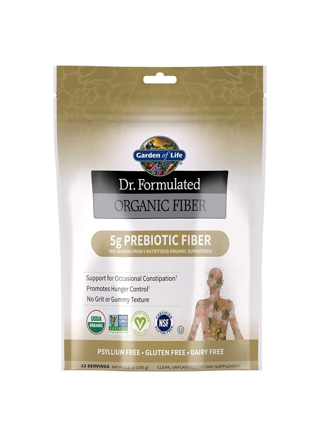 Dr Formulated Organic Fiber Supplement Powder Unflavored, Sugar Free, Psyllium Free Prebiotic Superfoods, Constipation Relief and Hunger Control for Men and Women, 32 Servings