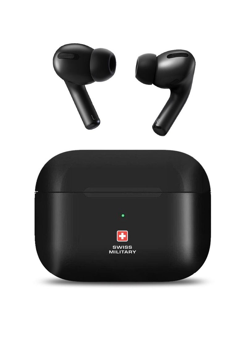 SWISS MILITARY - Swiss Military Victor True Wireless Earbuds Exceptional Audio Quality, Automatic Connection, Up to 5 Hours of Talk Time, Wireless Charging, Compatible with Apple, Samsung & more-Black - Image 1