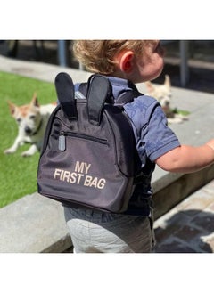 CHILDHOME Childhome, Baby Backpack, School, Kindergarten, Nursery, Two Compartments, Lunchbag/Bottle Capacity, Removable Safety Buckle, Waterproof, My First Bag, Black And Gold  - Image 4