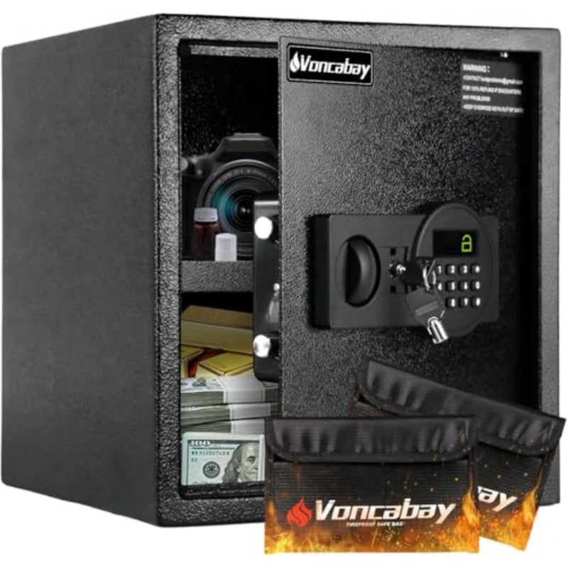 Money Safe Box for Home with Sensor Light and Fireproof Money Bag - 1.5 Cubic Feet Security Safe Box with Digital Keypad, Keys and Pass Code Lock Black - Image 1