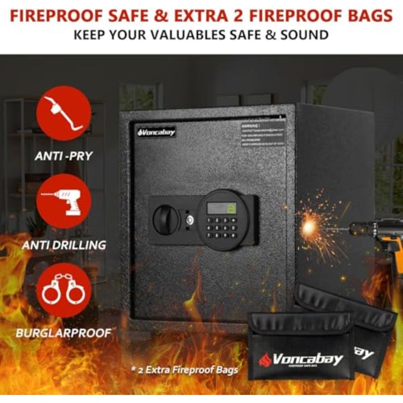 Money Safe Box for Home with Sensor Light and Fireproof Money Bag - 1.5 Cubic Feet Security Safe Box with Digital Keypad, Keys and Pass Code Lock Black - Image 2